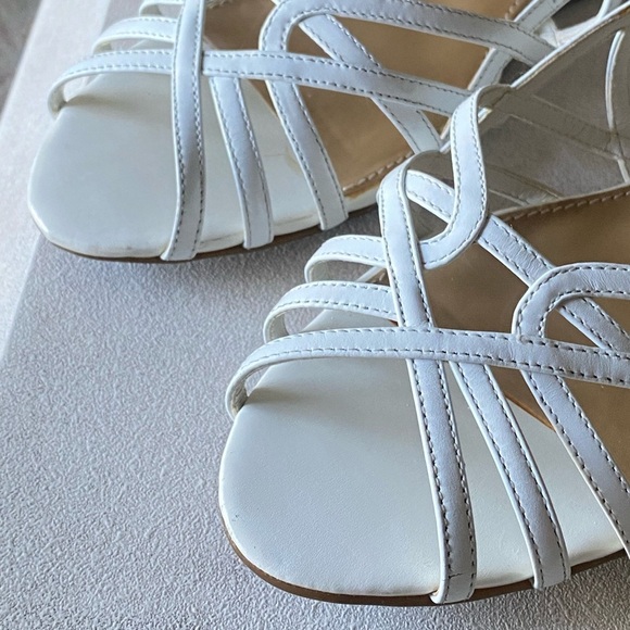 NICKELS White Leather Strappy 1” Wedge Sandals Open Toe Hard to Find Size 13W - Picture 9 of 14